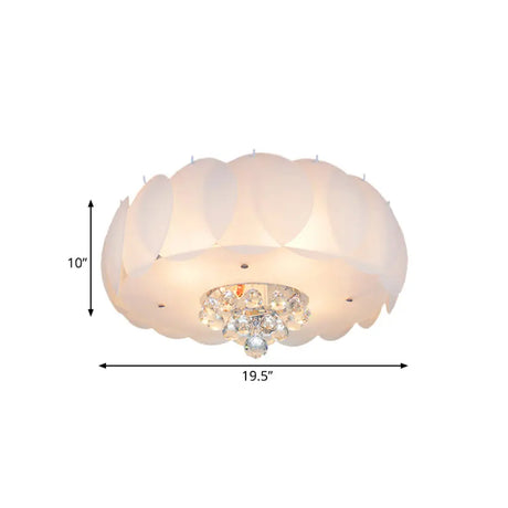 Modern Frosted Glass Flushmount Ceiling Lamp With Crystal Ball - Drum Design White Finish Available