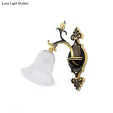 Modern Frosted Glass & Gold 1/2-Light Wall Sconce With Curved Arm For Foyer