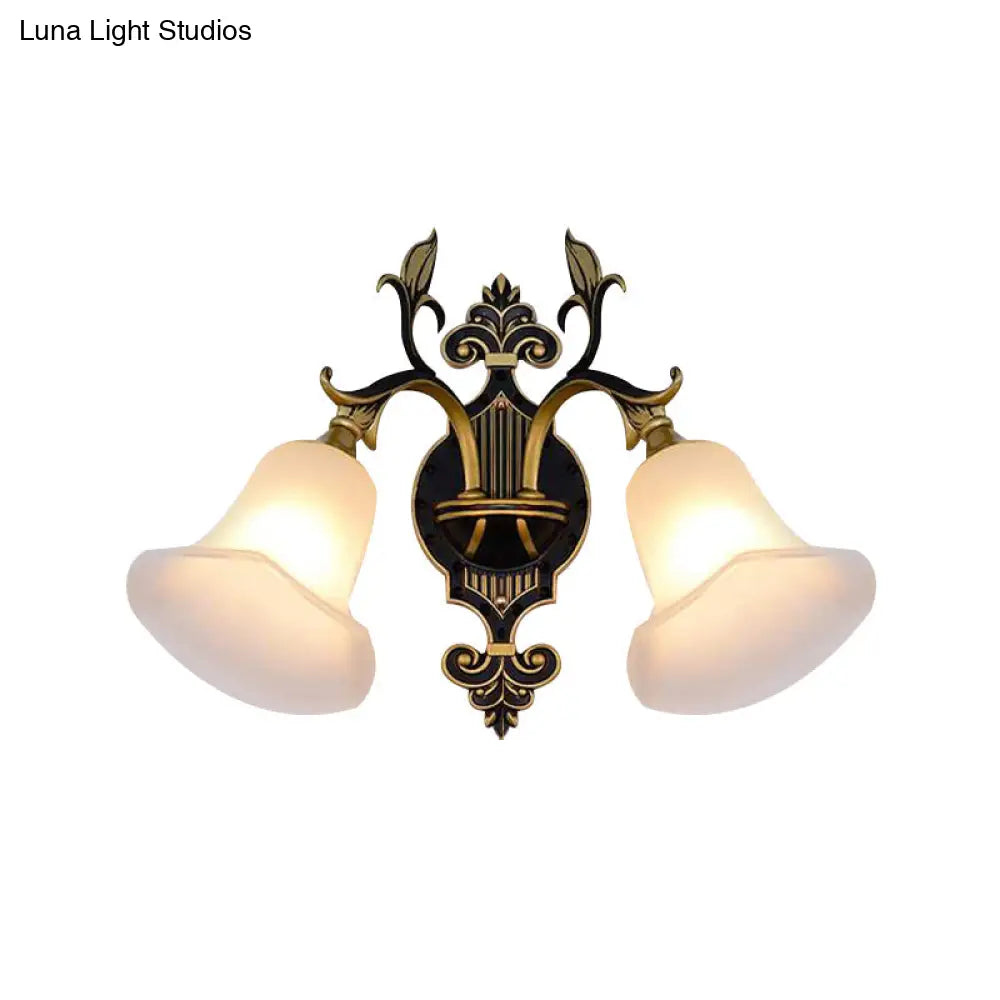 Modern Frosted Glass & Gold 1/2-Light Wall Sconce With Curved Arm For Foyer