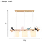 Modern Frosted Glass Pendant Light With Wood Accent - 2/3 Lights | Barrel Island Hanging Lamp Kit
