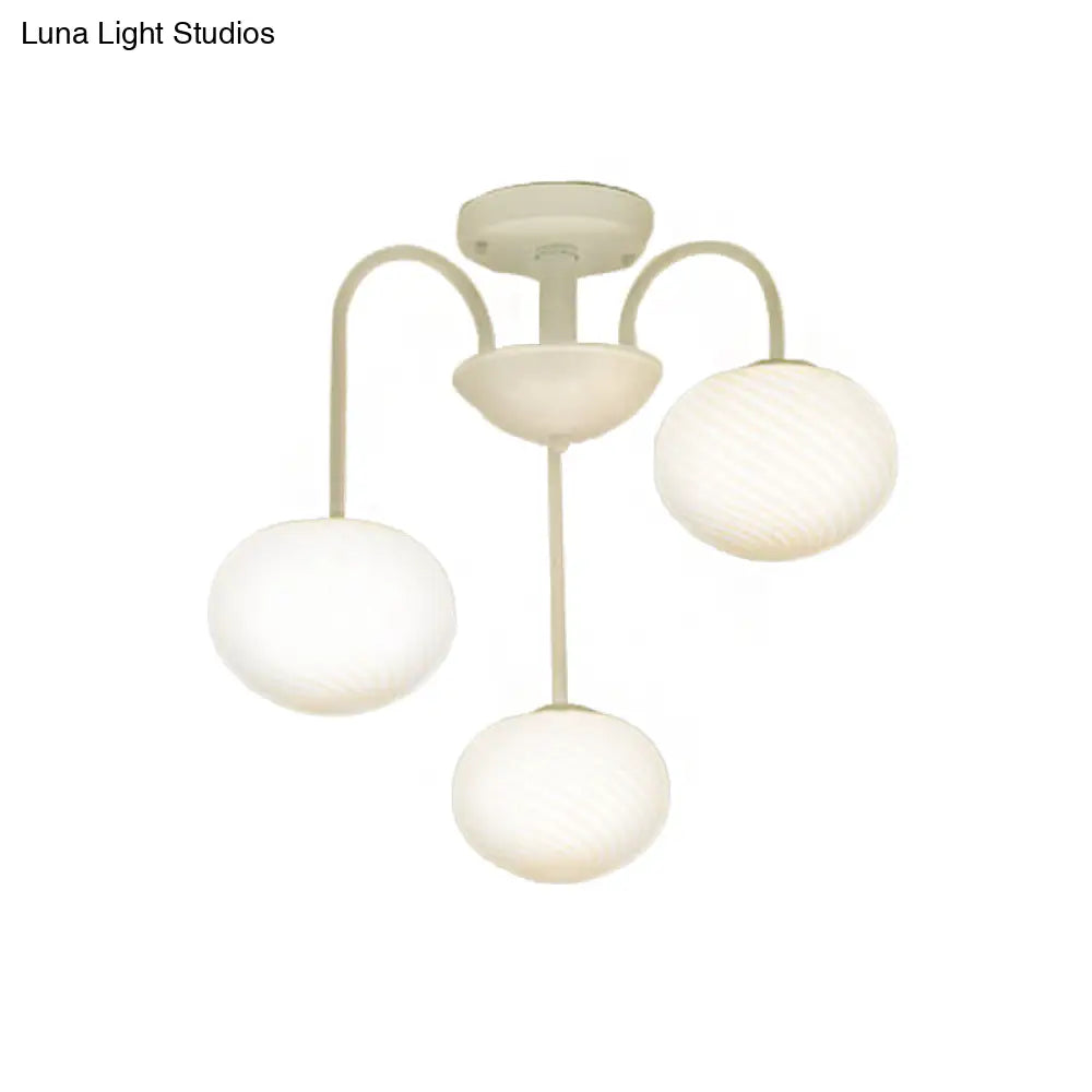 Modern Frosted Glass Semi Flush Light With 3 Black/White Lights And Curved Arm For Ceiling Mounting