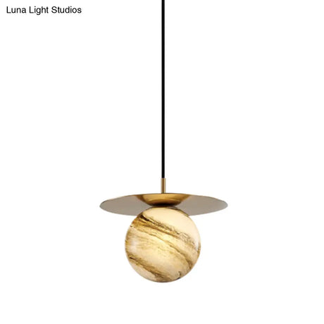 Modern Frosted Glass Sphere Pendant Light With Led Bulb - Gold Finish For Kitchen Ceiling
