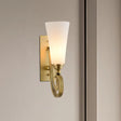 Modern Frosted Glass Wall Light With Golden Curved Arm - Tapered Head Mount Gold