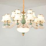 Modern Frosted Glass & White Ceramics Chandelier Light Flared Suspension Lighting For Living Room 15