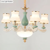 Modern Frosted Glass & White Ceramics Chandelier Light Flared Suspension Lighting For Living Room