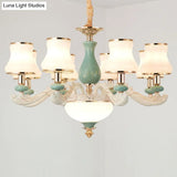 Modern Frosted Glass & White Ceramics Chandelier Light Flared Suspension Lighting For Living Room