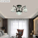 Modern Geometric Ceiling Mounted Fixture With Crystal Rods And 3 Black Flush Lights In White