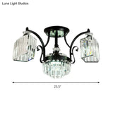 Modern Geometric Ceiling Mounted Fixture With Crystal Rods And 3 Black Flush Lights In White