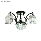 Modern Geometric Ceiling Mounted Fixture With Crystal Rods And 3 Black Flush Lights In White