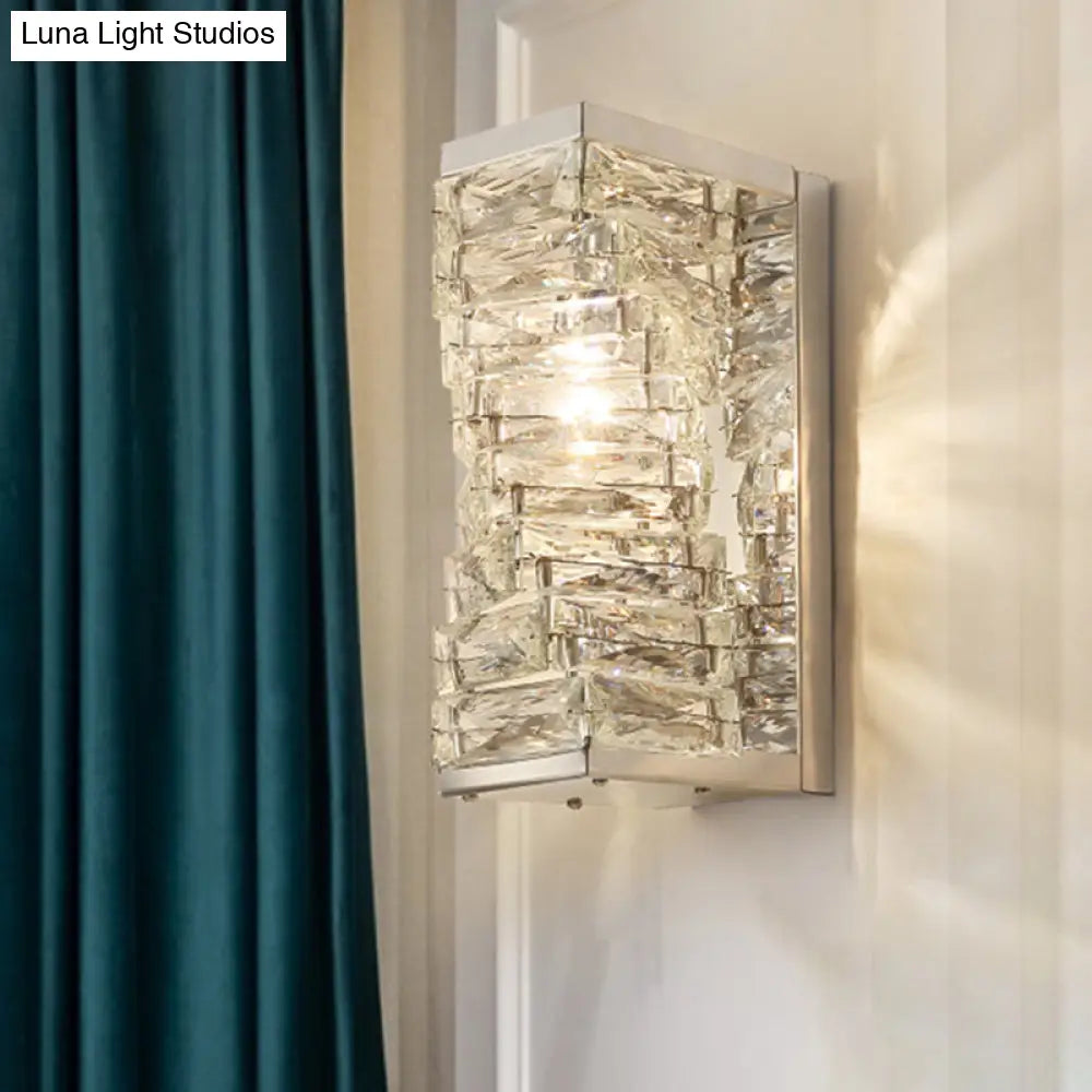 Modern Geometric Clear Crystal Led Wall Sconce - 1 Bulb Living Room Lighting Fixture