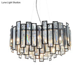 Modern Geometric Crystal Block Chandelier With Black Metal Frame - 12 Light Ceiling For Bedroom