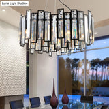 Modern Geometric Crystal Block Chandelier With Black Metal Frame - 12 Light Ceiling For Bedroom