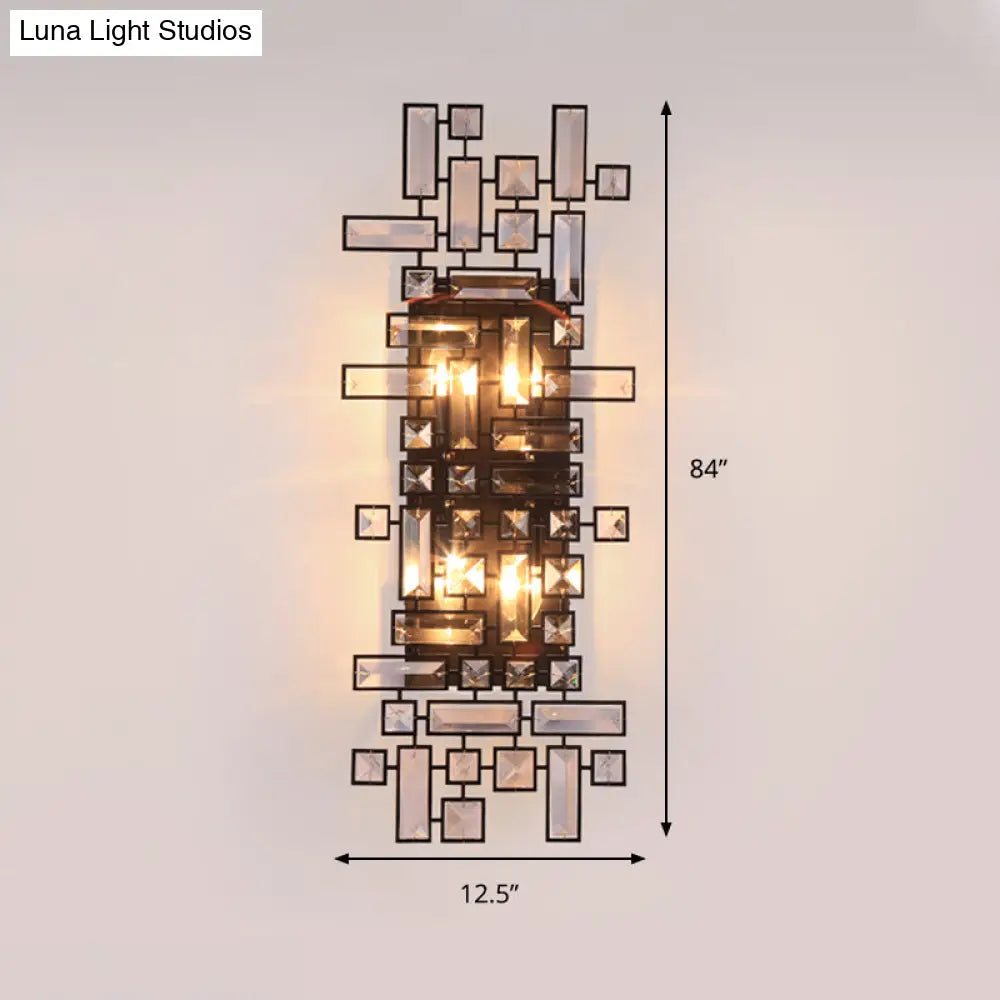 Modern Geometric Crystal Wall Light Fixture - 4-Light Sconce In Black For Bedroom