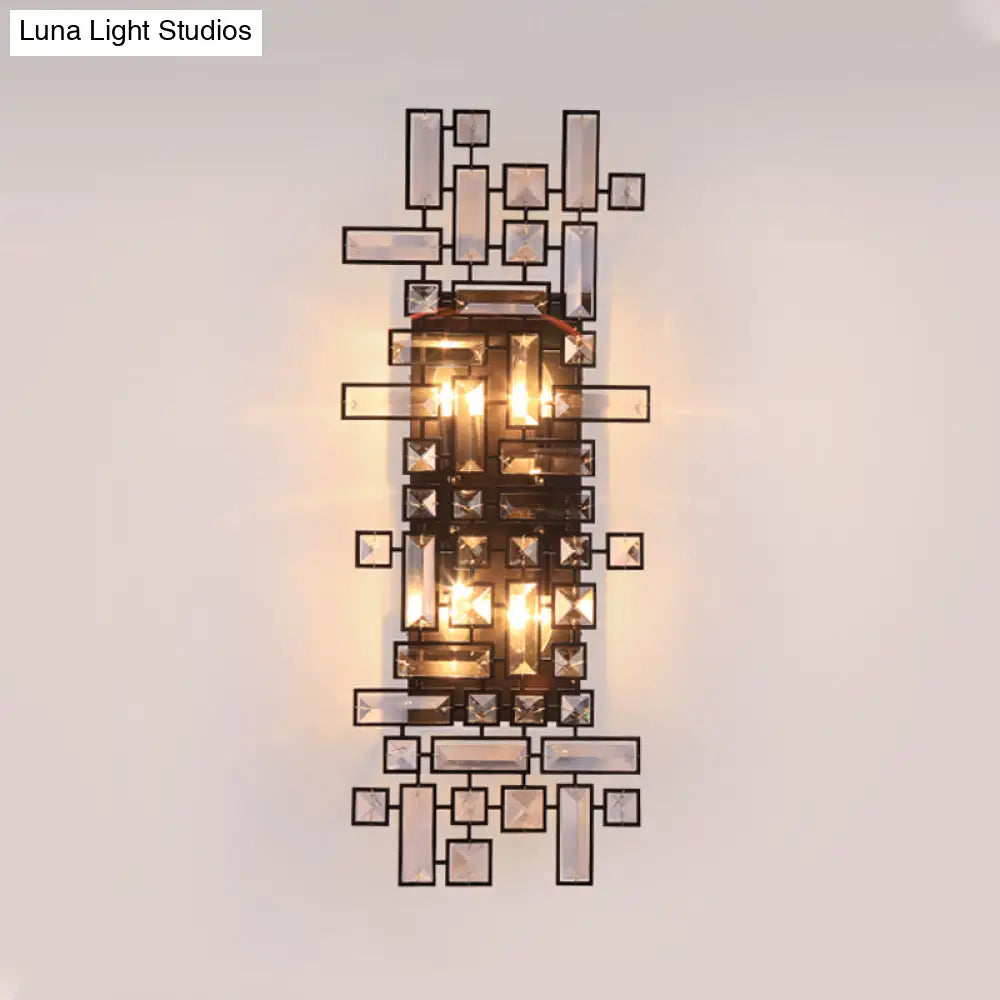 Modern Geometric Crystal Wall Light Fixture - 4-Light Sconce In Black For Bedroom