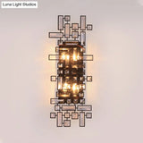 Modern Geometric Crystal Wall Light Fixture - 4-Light Sconce In Black For Bedroom