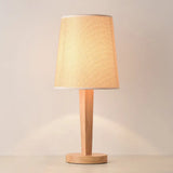 Modern Geometric Fabric Table Lamp With Wooden Base - Single White Nightstand Light / Drum