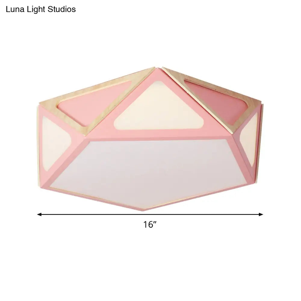 Modern Geometric Flush Light: Acrylic White/Pink/Yellow Led Ceiling Fixture Warm/White Light