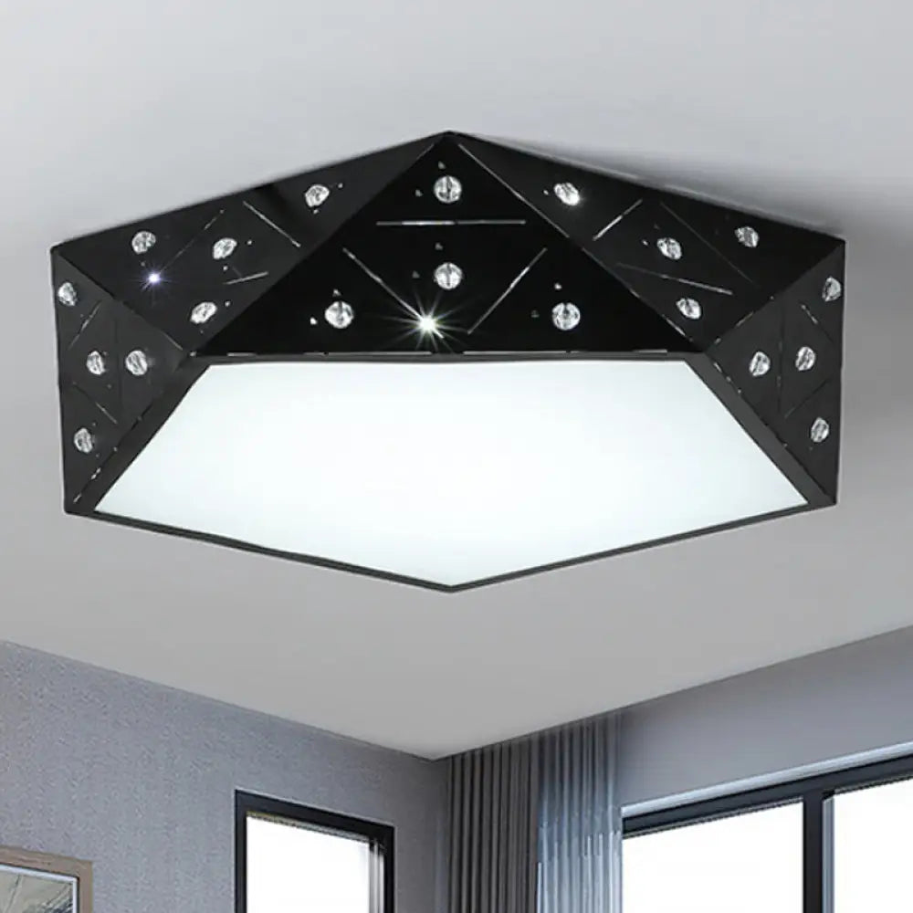 Modern Geometric Flushmount Nordic Led Light - Crystal Accents Black/White 16/19.5 Wide