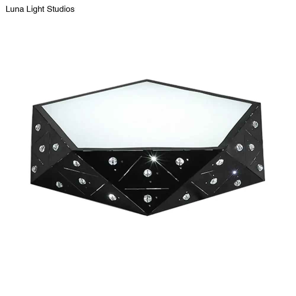 Modern Geometric Flushmount Nordic Led Light - Crystal Accents Black/White 16’/19.5’ Wide