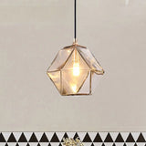 Modern Geometric Glass Pendant Light - 1 Grey/Amber Hanging Fixture Amber