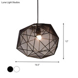 Modern Geometric Hanging Pendant Light For Bedroom In Black/White Fabric