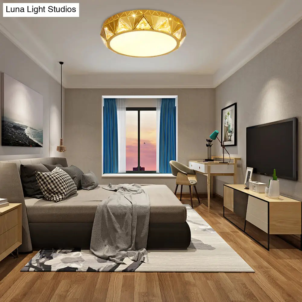 Modern Geometric Led Ceiling Lamp With Crystal Accent In White/Gold 12’/18’ W