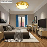 Modern Geometric Led Ceiling Lamp With Crystal Accent In White/Gold 12’/18’ W