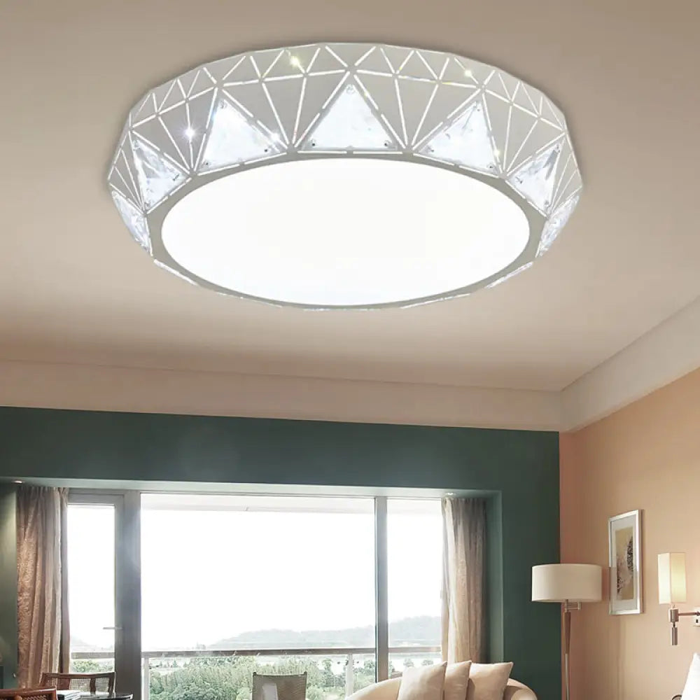 Modern Geometric Led Ceiling Lamp With Crystal Accent In White/Gold 12’/18’ W White / 12’