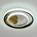 Modern Geometric Led Flush Ceiling Light In Black And White - Aluminum Finish Black-White / Round