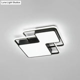 Modern Geometric Led Flush Mount Lamp In Black/White - 18’/21.5’ W Silica Gel Close To Ceiling