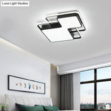 Modern Geometric Led Flush Mount Lamp In Black/White - 18’/21.5’ W Silica Gel Close To Ceiling
