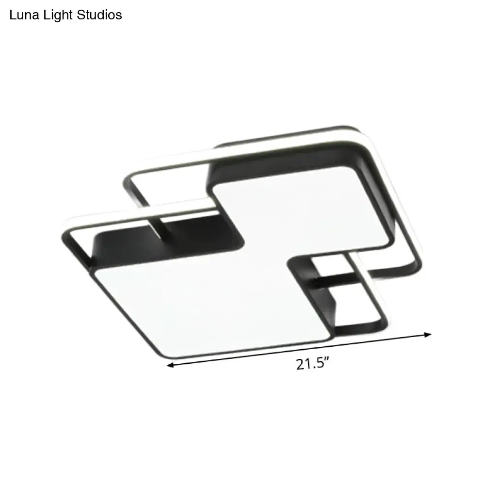 Modern Geometric Led Flush Mount Lamp In Black/White - 18’/21.5’ W Silica Gel Close To Ceiling