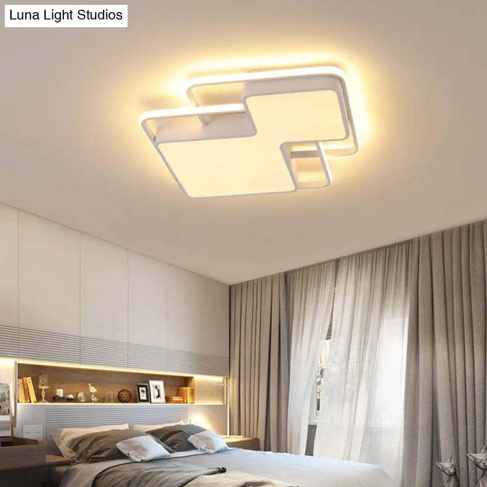 Modern Geometric Led Flush Mount Lamp In Black/White - 18’/21.5’ W Silica Gel Close To Ceiling