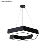 Modern Geometric Led Pendant Lamp For Office - Black Metal Various Sizes