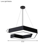 Modern Geometric Led Pendant Lamp For Office - Black Metal Various Sizes