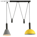 Modern Geometric Pendant Lamp With Pulley - Nordic Aluminum 2 Lights Ideal For Restaurants