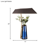 Modern Geometric Table Lamp With Flower Vase 1-Light Black Nightstand Light