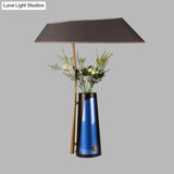 Modern Geometric Table Lamp With Flower Vase 1-Light Black Nightstand Light