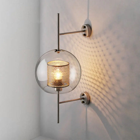 Modern Geometric Wall Lamp - Clear Glass Single-Bulb Ideal For Corridors Silver Gray / Small Globe