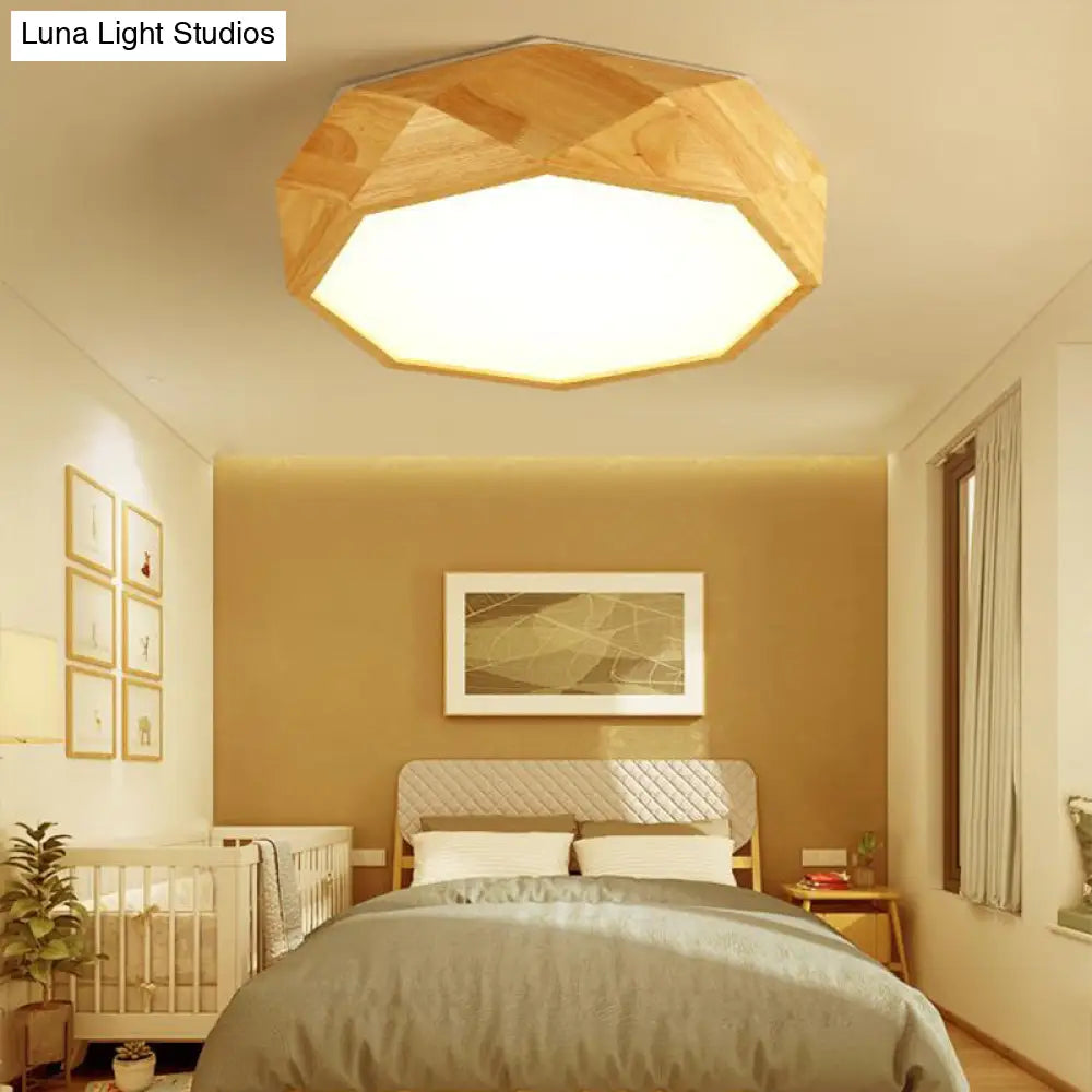 Modern Geometric Wood Beige Ceiling Light With Acrylic Diffuser - Led Flush Mount Lamp 18’/26’ Wide