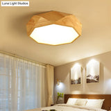 Modern Geometric Wood Beige Ceiling Light With Acrylic Diffuser - Led Flush Mount Lamp 18’/26’ Wide