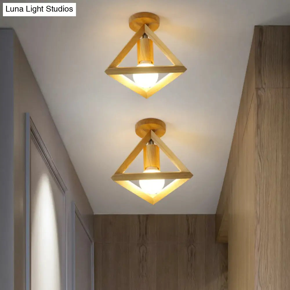 Modern Geometric Wooden Flush - Mount Ceiling Light Fixture - Small Size