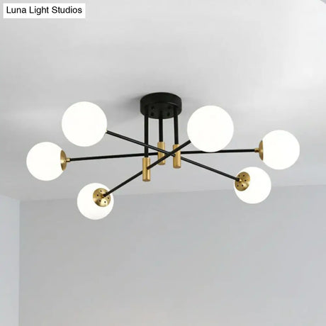 Modern Glass 6-Light Ball Semi-Flush Ceiling Fixture For Bedrooms