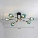 Modern Glass 6-Light Ball Semi-Flush Ceiling Fixture For Bedrooms Blue