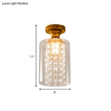 Modern Glass And Metal Semi Flush Light With Crystal Bead Accent - Brass Finish