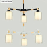 Modern Glass And Wood Cylinder Pendant Light Fixture With 3 Bulbs - Stylish Hanging Ceiling Lamp For