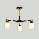 Modern Glass And Wood Cylinder Pendant Light Fixture With 3 Bulbs - Stylish Hanging Ceiling Lamp For