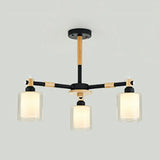Modern Glass And Wood Cylinder Pendant Light Fixture With 3 Bulbs - Stylish Hanging Ceiling Lamp For