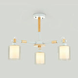 Modern Glass And Wood Cylinder Pendant Light Fixture With 3 Bulbs - Stylish Hanging Ceiling Lamp For