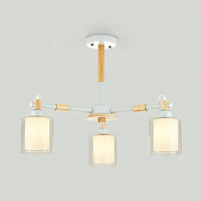 Modern Glass And Wood Cylinder Pendant Light Fixture With 3 Bulbs - Stylish Hanging Ceiling Lamp For